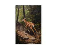 ZBBZJYHH Decorazione artistica da parete, motivo: un cervo che scende lungo un ripido sentiero boschivo in una corsa di resistenza che attraversa il paese, poster decorativo da appendere alla parete