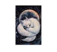 ZBBZJYHH Decorazione artistica da parete, motivo: volpe a nove code arricciata intorno alla luna, che respira notte nella vita, poster decorativo da appendere alla parete, 50 x 75 cm