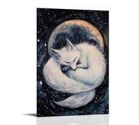 ZBBZJYHH Decorazione artistica da parete, motivo: volpe a nove code arricciata intorno alla luna, che respira notte nella vita, poster decorativo da appendere alla parete, 20 x 30 cm