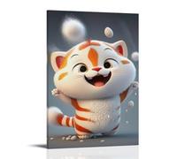 ZBBZJYHH Decorazione da parete Joyful Kitty, adorabile gatto arancione e bianco con orecchie grandi, perfetta per la decorazione della casa, poster artistico moderno da appendere alla parete, 40 x 60