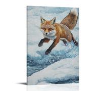 ZBBZJYHH Dipinto a olio con animali: una volpe che corre tra i banchi di ghiaccio in una sfida di velocità congelata, decorazione artistica moderna da appendere alla parete, poster decorativo da