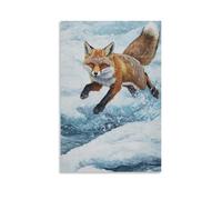 ZBBZJYHH Dipinto a olio con animali: una volpe che corre tra i banchi di ghiaccio in una sfida di velocità congelata, decorazione artistica moderna da appendere alla parete, poster decorativo da