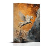 ZBBZJYHH Dipinto a olio con creatura leggendaria, un Pegaso che salta attraverso le creste delle montagne mentre il tempo si svela dietro un moderno poster artistico da appendere alla parete, 40 x 60