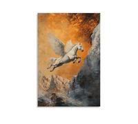 ZBBZJYHH Dipinto a olio con creatura leggendaria, un Pegaso che salta attraverso le creste delle montagne mentre il tempo si svela dietro un moderno poster artistico da appendere alla parete, 40 x 60