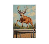 ZBBZJYHH Dipinto ad olio con animale: un cervo che salta su un ostacolo su una pista, muscoli allungati in movimento. Poster decorativo da appendere alla parete, 60 x 90 cm