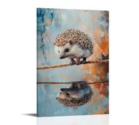 ZBBZJYHH Dipinto ad olio con animale, un riccio in equilibrio che cammina sulle corde del rasoio sopra specchi piscine moderna artistica da parete poster decorativo da appendere 50 x 75 cm