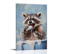 ZBBZJYHH Dipinto ad olio con animali di un procione che scivola sul sapone mentre cerca di lavarsi i denti con entrambe le zampe. Poster decorativo da appendere alla parete artistico, moderno, 60 x 90