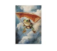 ZBBZJYHH Dipinto ad olio con animali di una rana che indossa un aliante con imbracatura che vola attraverso nuvole tropicali tempesta. Poster decorativo da appendere alla parete, 50 x 75 cm