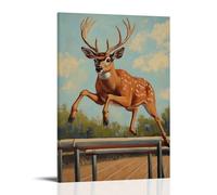 ZBBZJYHH Dipinto ad olio con animali - Un cervo che salta su un ostacolo su una pista, muscoli allungati in movimento. Poster decorativo da appendere alla parete, 50 x 75 cm