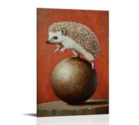 ZBBZJYHH Dipinto ad olio con animali: un riccio che fa trucchi in verticale su una sfera che rotola a uno spettacolo di villaggio, decorazione artistica moderna da appendere alla parete, poster