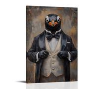 ZBBZJYHH Dipinto ad olio di un pinguino che abbottona l'ultimo pulsante su una giacca da pranzo doppiopetto fresca. Poster artistico moderno da appendere alla parete, decorativo, 30 x 45 cm