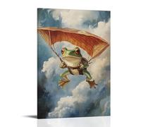 ZBBZJYHH Dipinto ad olio di una rana che indossa un aliante con imbracatura che vola attraverso nuvole tropicali tempesta. Poster decorativo da appendere alla parete, 60 x 90 cm
