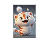 ZBBZJYHH Joyful Kitty - Decorazione da parete con adorabile gatto arancione e bianco con orecchie grandi, perfetta per la decorazione della casa, poster artistico moderno da appendere alla parete, 30