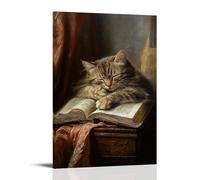 ZBBZJYHH Poster artistico da appendere alla parete con ritratto dell'età dell'oro olandese di un gatto anziano che dorme su una Bibbia, i suoi baffi che si contrappongono al raggio di sole