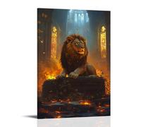ZBBZJYHH Poster artistico da appendere alla parete con un leone da sogno seduto tra le rovine di un trono luminoso con viti di fuoco, poster decorativo da appendere, 30 x 45 cm