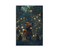 ZBBZJYHH Poster artistico da appendere alla parete, motivo: Direttore di Volpe che guida un'orchestra di scoiattoli in una foresta illuminata da lucciole, decorazione artistica moderna da appendere