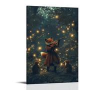 ZBBZJYHH Poster artistico da appendere alla parete, motivo: Direttore di volpe che guida un'orchestra di scoiattoli in una foresta illuminata da lucciole, decorazione artistica moderna da appendere