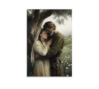 ZBBZJYHH Poster artistico da appendere alla parete, motivo: Mary abbraccia un contadino stanco sotto un albero antico, il suo campo inizia a fiorire mentre piange, decorazione artistica moderna da