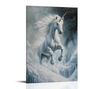 ZBBZJYHH Poster artistico da appendere alla parete, motivo: un unicorno che sale attraverso la luce fratturata sopra un ghiacciaio silenzioso, decorazione artistica da parete, 40 x 60 cm
