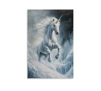 ZBBZJYHH Poster artistico da appendere alla parete, motivo: un unicorno che sale attraverso la luce fratturata sopra un ghiacciaio silenzioso, decorazione artistica moderna da appendere alla parete