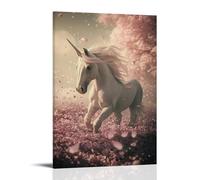 ZBBZJYHH Poster artistico da parete con unicorno che sorge attraverso i petali soffiati da un sussurro di profezia, decorazione artistica moderna da appendere, 30 x 45 cm