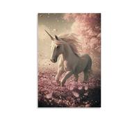 ZBBZJYHH Poster artistico da parete con unicorno che sorge attraverso i petali soffiati da un sussurro di profezia, decorazione artistica moderna da appendere, 30 x 45 cm