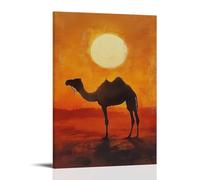 ZBBZJYHH Poster artistico moderno da appendere alla parete, con un cammello sotto un sole lontano, dipinto con toni cotti al sole su uno sfondo di calore color sabbia. Decorazione artistica da parete