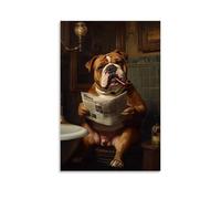ZBBZJYHH Poster artistico moderno da appendere con bulldog con un tubo chiuso tra i denti, sfoglia le notizie finanziarie nel bagno di un gentiluomo. Poster decorativo artistico moderno da appendere