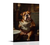 ZBBZJYHH Poster artistico moderno da appendere con bulldog con un tubo chiuso tra i denti, sfoglia le notizie finanziarie nel bagno di un gentiluomo. Poster decorativo artistico moderno da appendere