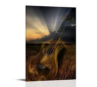 ZBBZJYHH Poster con musica con tramonto in campagna e chitarra acustica in primo piano, decorazione artistica moderna da appendere alla parete, 50 x 75 cm