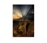 ZBBZJYHH Poster con musica con tramonto in campagna e chitarra acustica in primo piano, decorazione artistica moderna da appendere alla parete, poster decorativo, 20 x 30 cm
