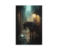 ZBBZJYHH Poster decorativo da appendere alla parete, con immagine di un detective canino che esamina indizi con lente d'ingrandimento in un vicolo nebbioso, moderno, artistico, decorativo, 60 x 90 cm