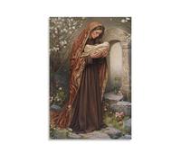 ZBBZJYHH Poster decorativo da appendere alla parete con Mary Clutching Her Son's Fold Shroud, in piedi davanti a una tomba vuota mentre i fiori primaverili sbocciano intorno ai suoi piedi. Poster