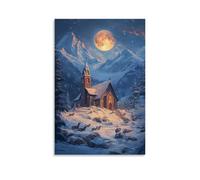 ZBBZJYHH Poster decorativo da appendere alla parete con Mary e i lupi cantano ai margini della cappella delle montagne innevate, moderno, artistico, 60 x 90 cm