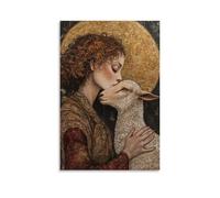 ZBBZJYHH Poster decorativo da appendere alla parete con Mary Kisses The Front of A Jackal, Transforming It in a Golden Lamb, decorazione artistica moderna da appendere, 60 x 90 cm