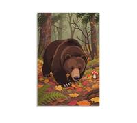 ZBBZJYHH Poster decorativo da appendere alla parete, con orso Grizzly che cammina nel bosco, zampe che calpestano le foglie cadute, poster decorativo da appendere alla parete, 30 x 45 cm