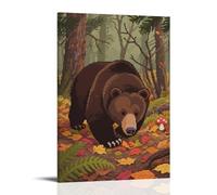 ZBBZJYHH Poster decorativo da appendere alla parete, con orso Grizzly che cammina nel bosco, zampe che calpestano le foglie cadute, poster decorativo da appendere alla parete, 30 x 45 cm