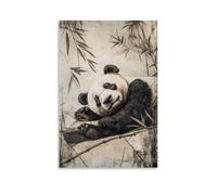 ZBBZJYHH Poster decorativo da appendere alla parete, con panda addormentato sdraiato sulla schiena tra ombre di bambù, catturato su uno sfondo avorio sbiadito con oli delicati. Poster decorativo da