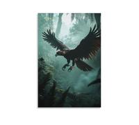 ZBBZJYHH Poster decorativo da appendere alla parete con Raptor piumato che salta attraverso la nebbia avvolti dalla giungla e le viti della giungla, poster decorativo da appendere, 20 x 30 cm