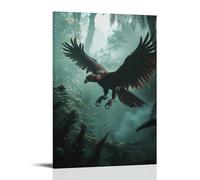ZBBZJYHH Poster decorativo da appendere alla parete con Raptor piumato che salta attraverso la nebbia avvolto nella giungla di viti moderne da appendere (50 x 75 cm)