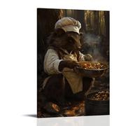 ZBBZJYHH Poster decorativo da appendere alla parete con un cuoco di porcospino che prepara funghi per la festa serale nel bosco