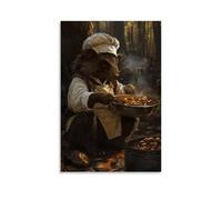 ZBBZJYHH Poster decorativo da appendere alla parete con un cuoco di porcospino che prepara funghi per la festa serale nel bosco