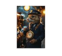 ZBBZJYHH Poster decorativo da appendere alla parete con un treno di un furetto che controlla l'orologio da tasca accanto a una locomotiva a vapore, moderno, decorativo, 20 x 30 cm