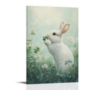 ZBBZJYHH Poster decorativo da appendere alla parete, motivo: un dolce coniglietto che rosicchia su un morbido campo verde pastello, Innocenza incorniciata contro una tenera brezza primaverile