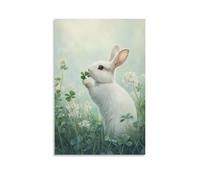 ZBBZJYHH Poster decorativo da appendere alla parete, motivo: un dolce coniglietto che rosicchia su un morbido campo verde pastello, Innocenza incorniciata contro una tenera brezza primaverile