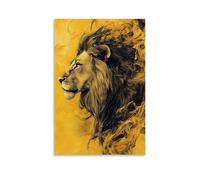 ZBBZJYHH Poster decorativo da parete artistico moderno da appendere con leone in regale quiete su sfondo giallo senape profondo, la sua criniera che scorre come fumo dorato nel vento. Poster