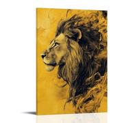 ZBBZJYHH Poster decorativo da parete artistico moderno da appendere con leone in regale quiete su uno sfondo giallo senape profondo, la sua criniera che scorre come fumo dorato nel vento. Poster