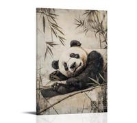 ZBBZJYHH Poster decorativo da parete artistico moderno da appendere con un panda addormentato sdraiato sulla schiena in ombre di bambù, catturato su uno sfondo avorio sbiadito con oli delicati. Poster