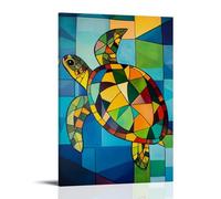 ZBBZJYHH Tartaruga astratta definita con grazia da geometria a strati vividi su sfondo in tinta unita pura. Decorazione artistica da parete moderna da appendere 30 x 45 cm