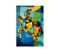 ZBBZJYHH Tartaruga astratta definita con grazia da geometria a strati vividi su sfondo in tinta unita pura. Decorazione artistica da parete moderna da appendere 50 x 75 cm
